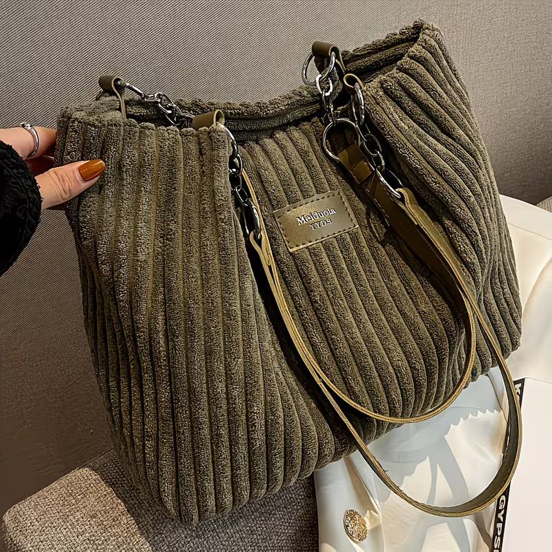 Versatile Large-Capacity Corduroy Handbag.