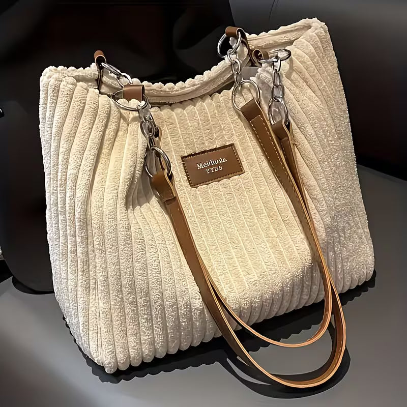 Versatile Large-Capacity Corduroy Handbag.