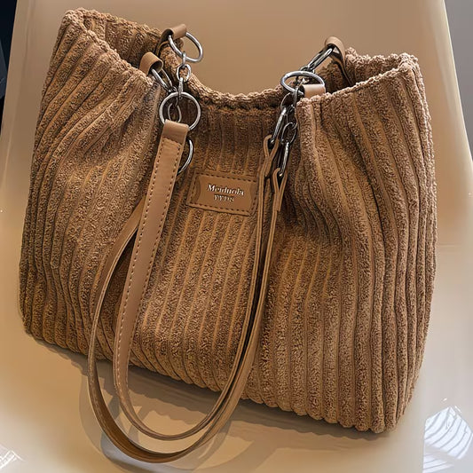Versatile Large-Capacity Corduroy Handbag.