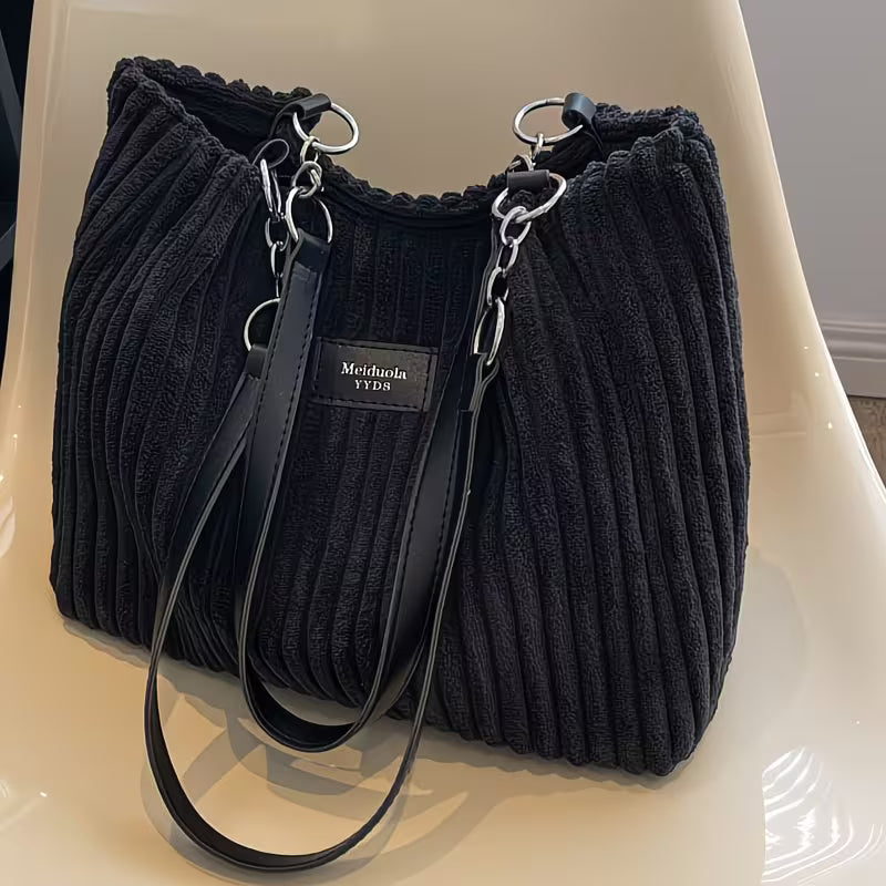 Versatile Large-Capacity Corduroy Handbag.