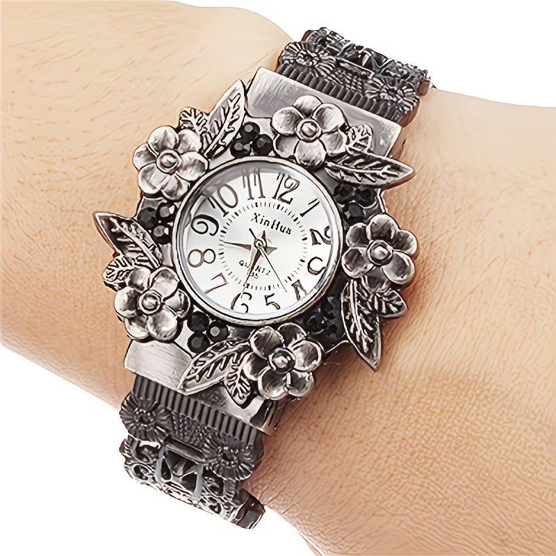 Vintage 3D Engraved Skeleton Watch – Elegant Tungsten Bracelet.