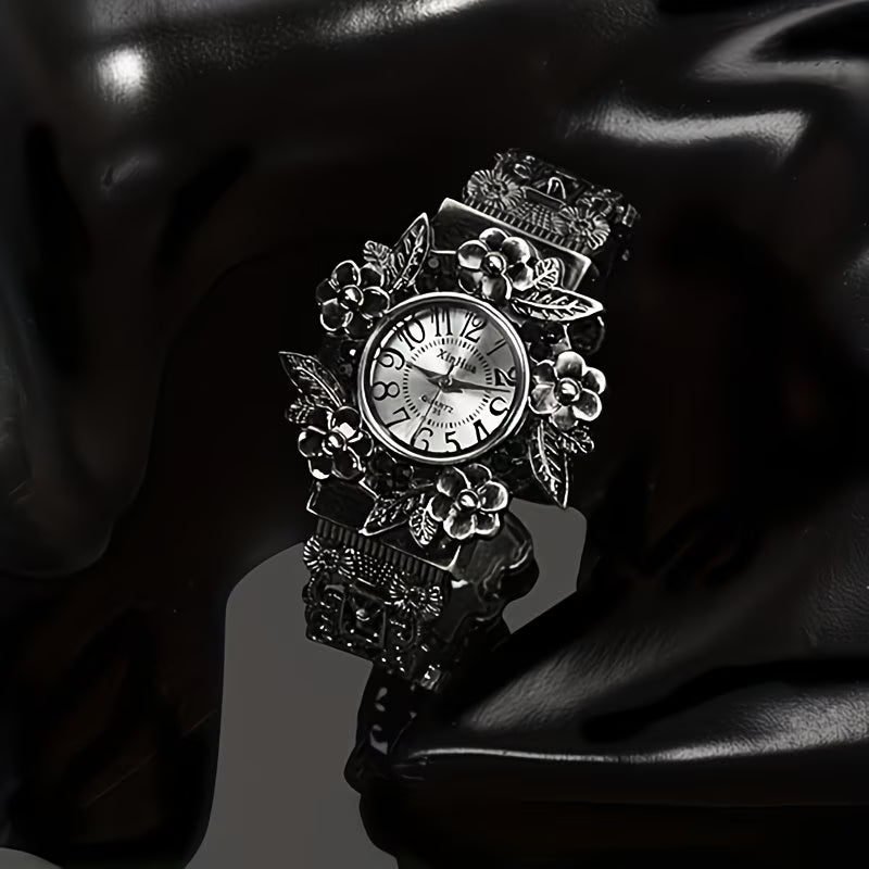 Vintage 3D Engraved Skeleton Watch – Elegant Tungsten Bracelet.