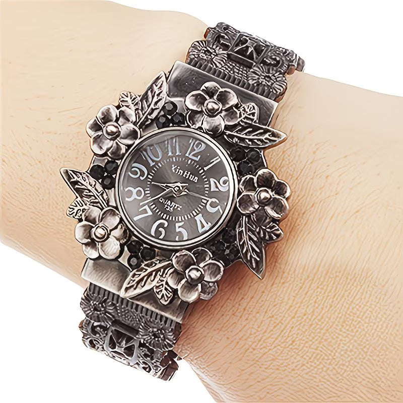 Vintage 3D Engraved Skeleton Watch – Elegant Tungsten Bracelet.