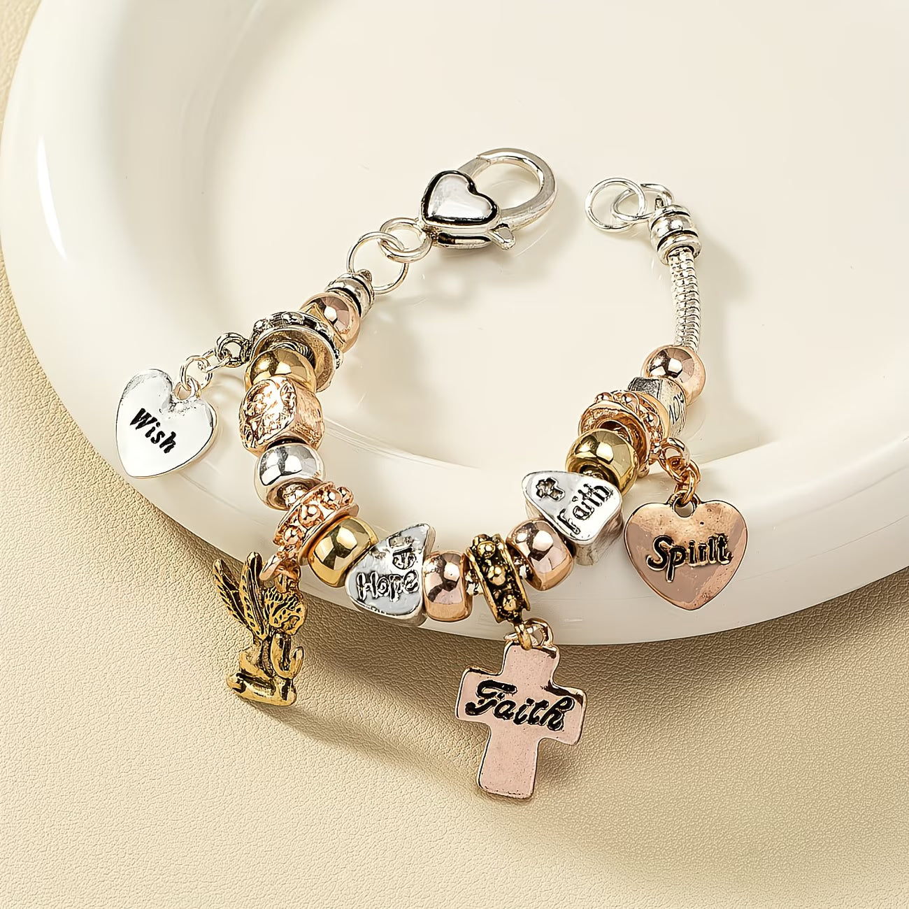 Vintage Vacation with Cross, Heart & Angel Charms Bracelet.