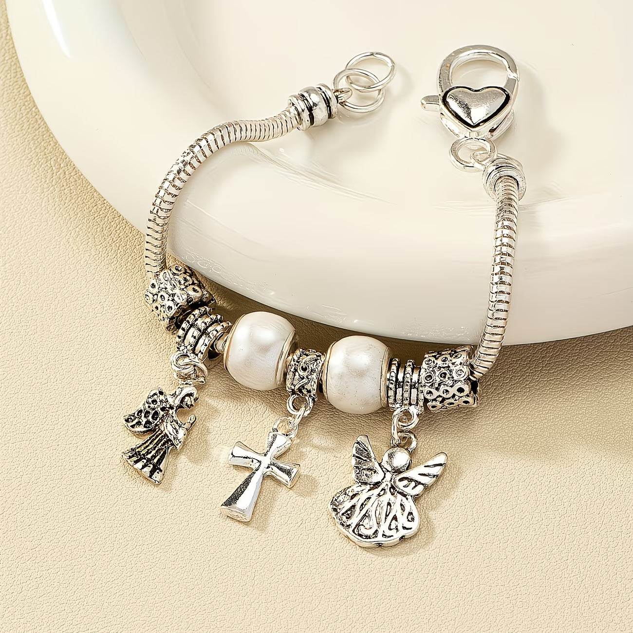 Vintage Vacation with Cross, Heart & Angel Charms Bracelet.