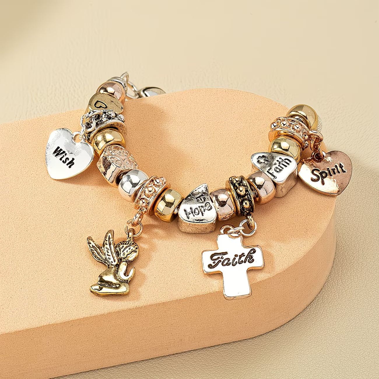 Vintage Vacation with Cross, Heart & Angel Charms Bracelet.