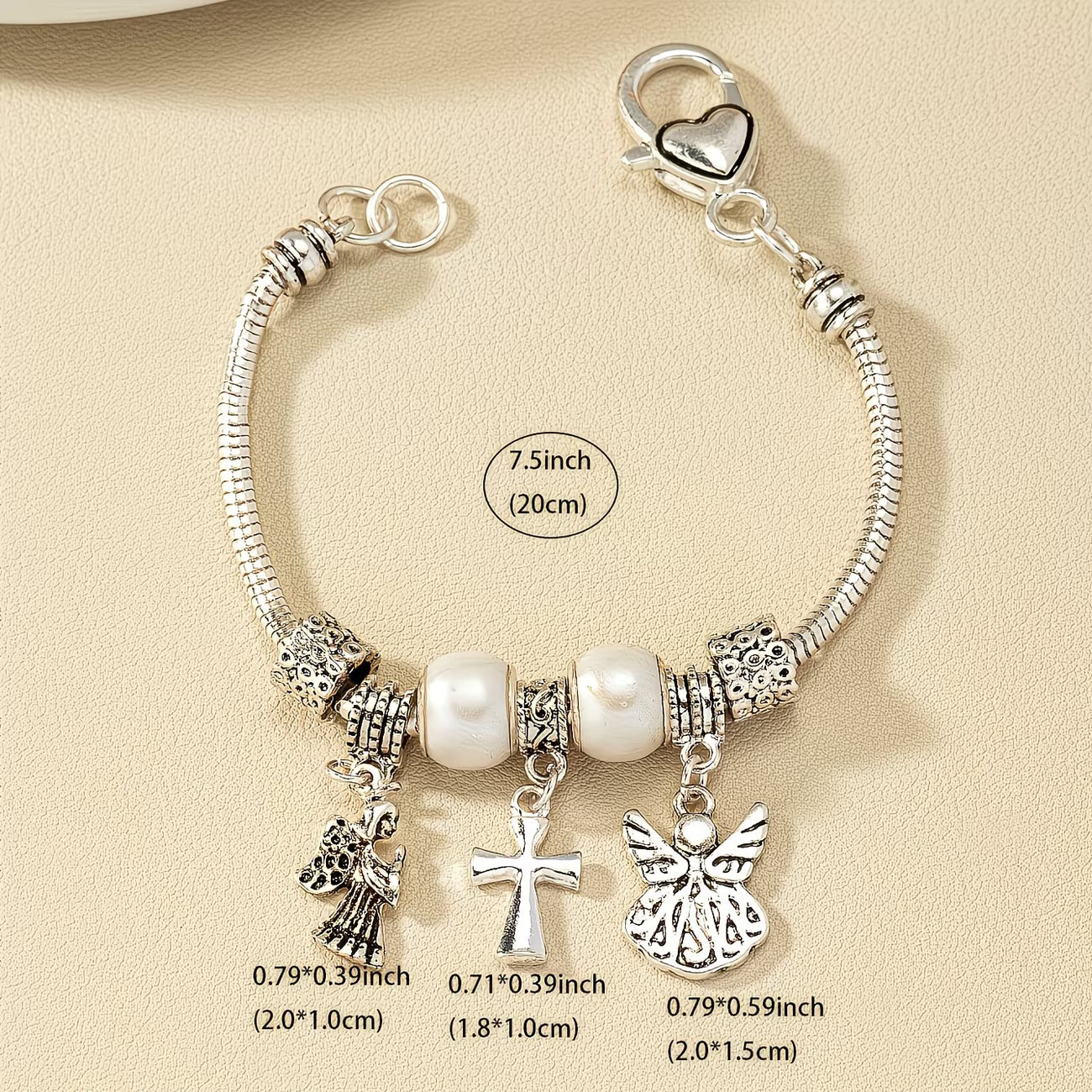 Vintage Vacation with Cross, Heart & Angel Charms Bracelet.