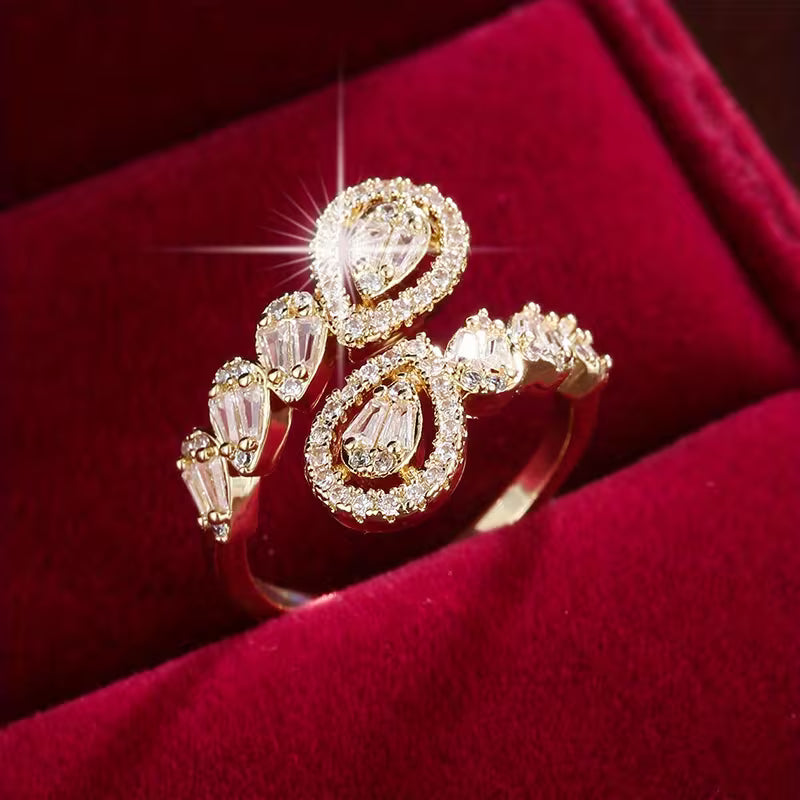 White K Plated Adjustable Zirconia Dewdrop Ring.