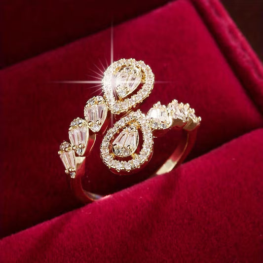 White K Plated Adjustable Zirconia Dewdrop Ring.