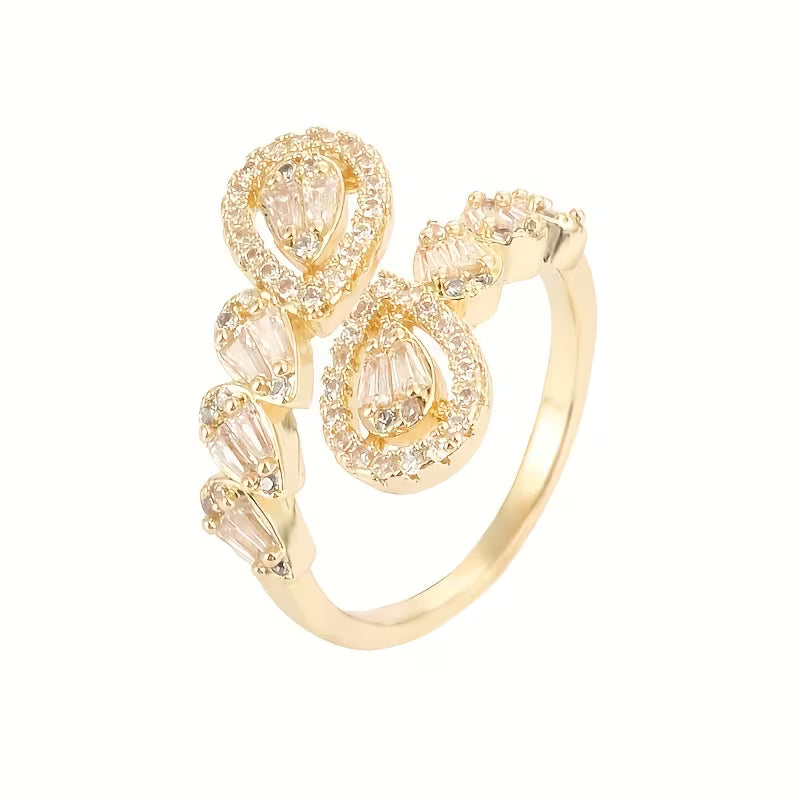 White K Plated Adjustable Zirconia Dewdrop Ring.