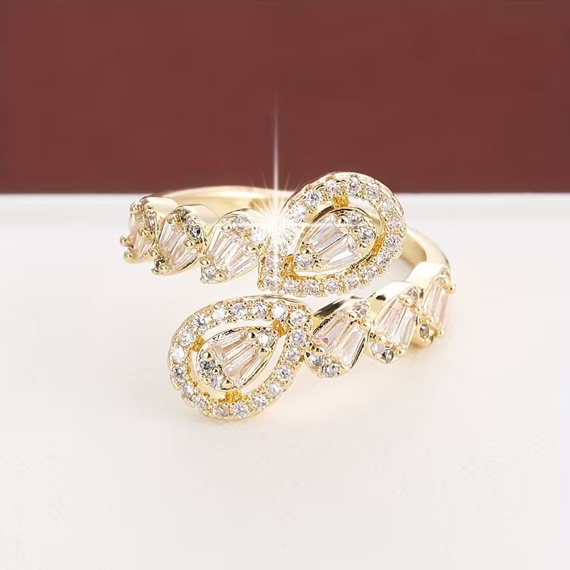 White K Plated Adjustable Zirconia Dewdrop Ring.