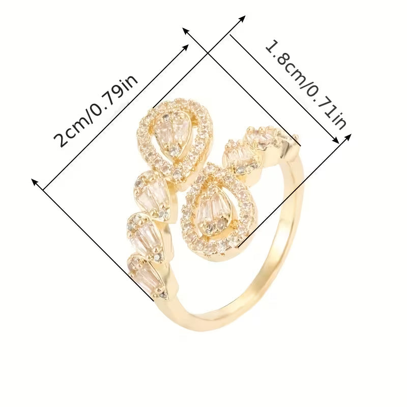 White K Plated Adjustable Zirconia Dewdrop Ring.
