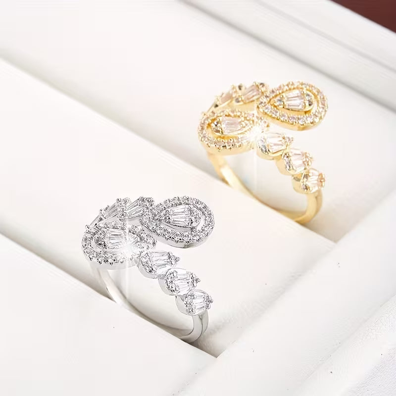 White K Plated Adjustable Zirconia Dewdrop Ring.