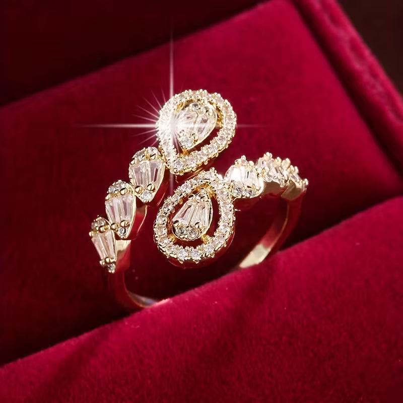 White K Plated Adjustable Zirconia Dewdrop Ring.