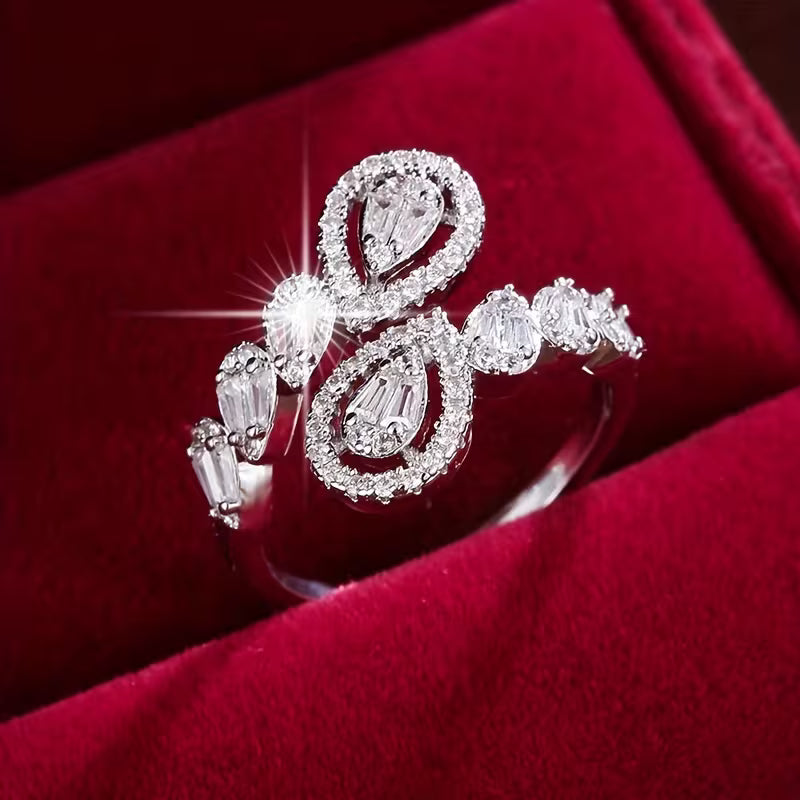 White K Plated Adjustable Zirconia Dewdrop Ring.