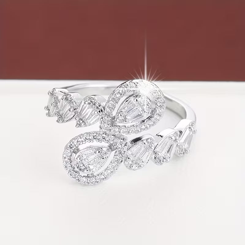 White K Plated Adjustable Zirconia Dewdrop Ring.