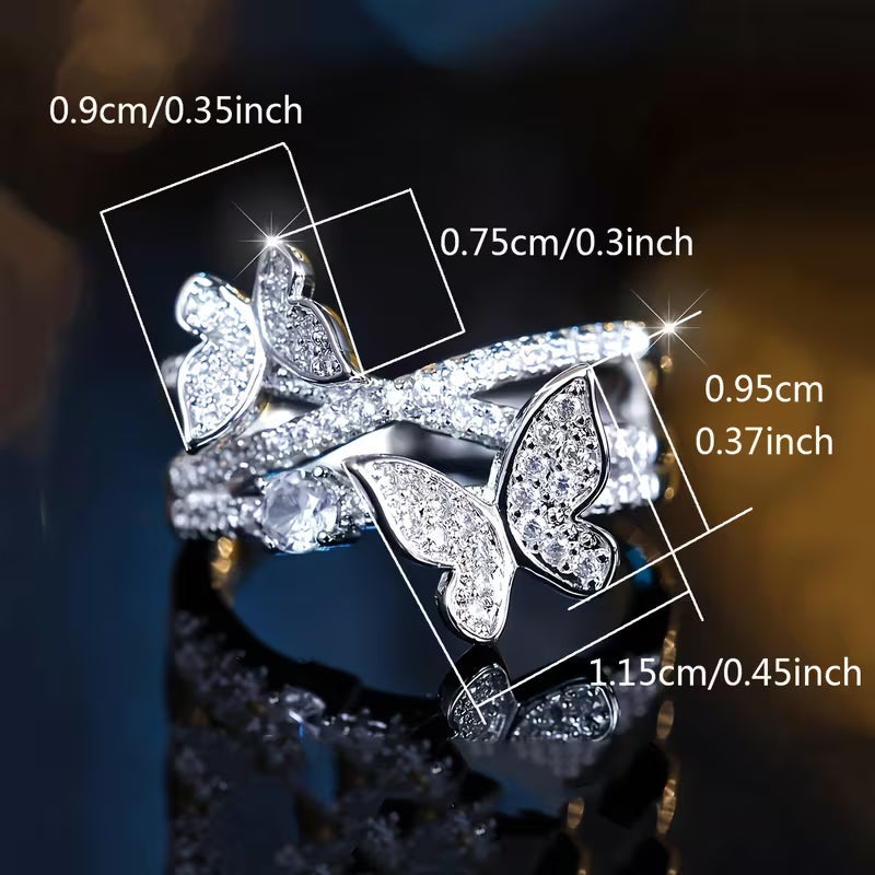 White K Plated Wide Thread-Feel Butterfly Rings.