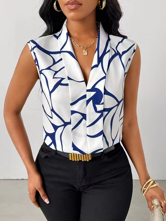 Women’s Allover Print V-Neck Blouse tops.