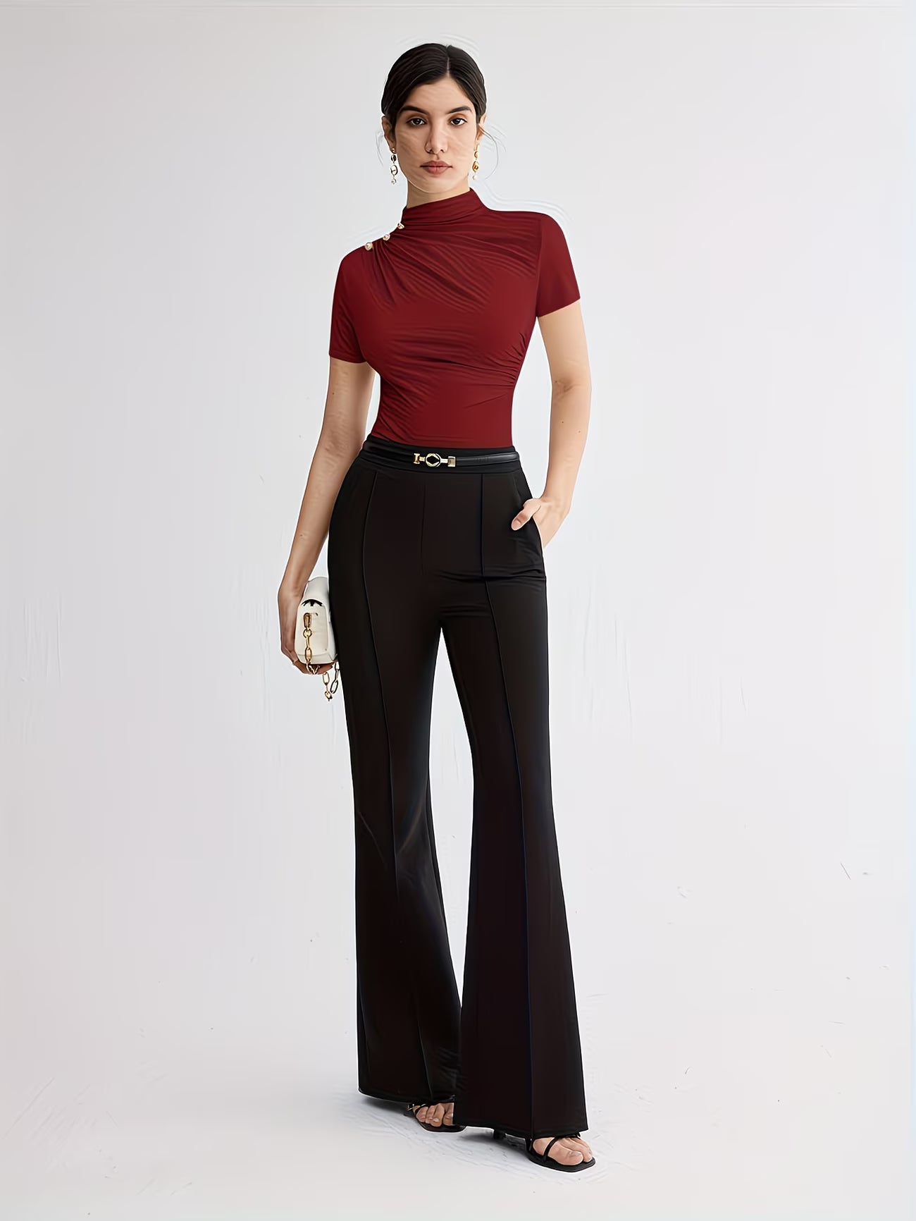 Women’s Elegant Button-Shoulder Tee.