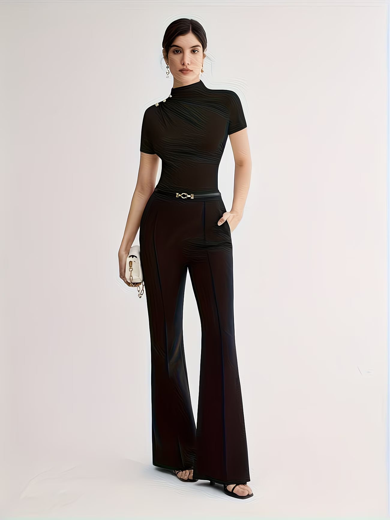 Women’s Elegant Button-Shoulder Tee.