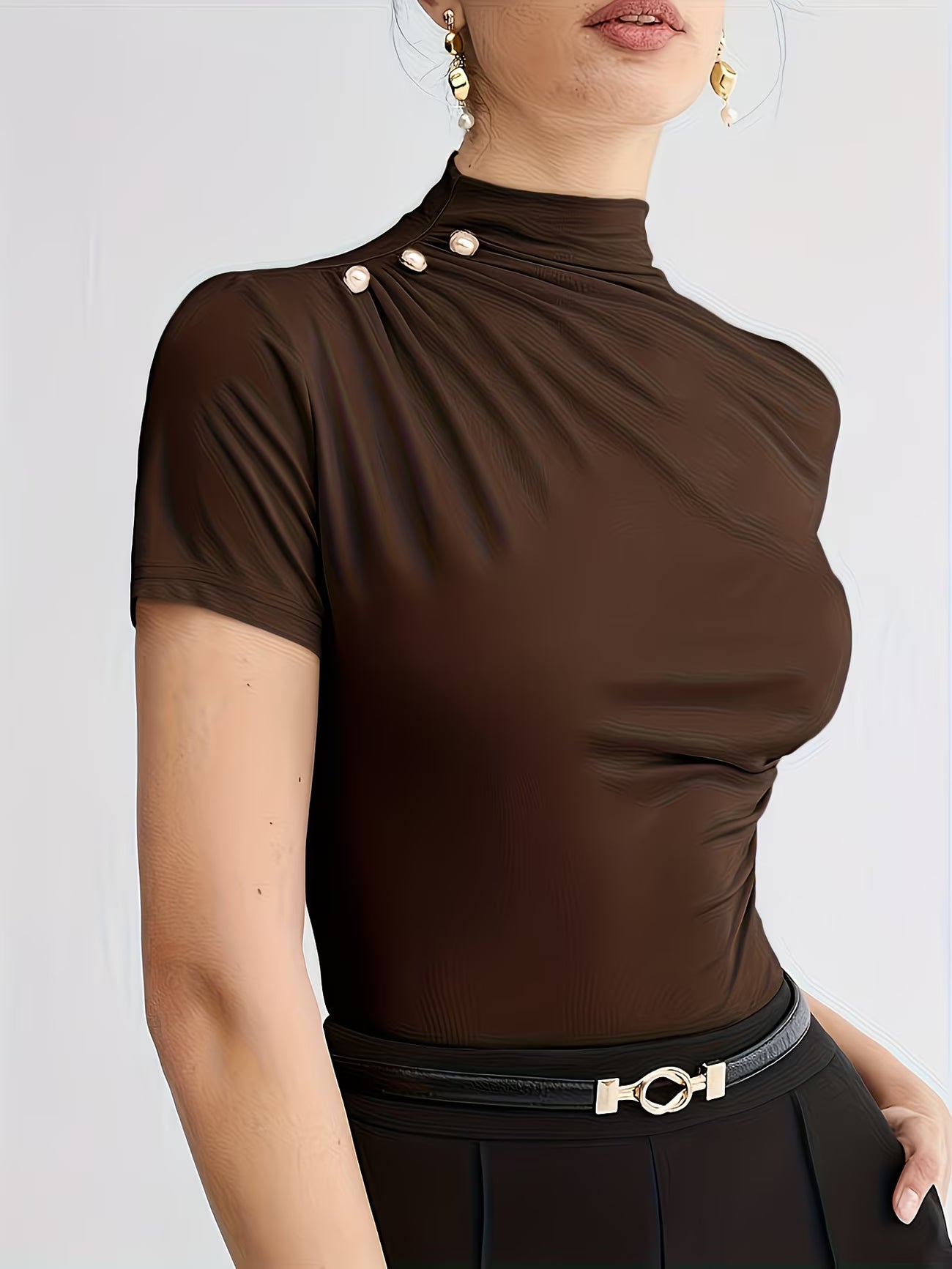 Women’s Elegant Button-Shoulder Tee.