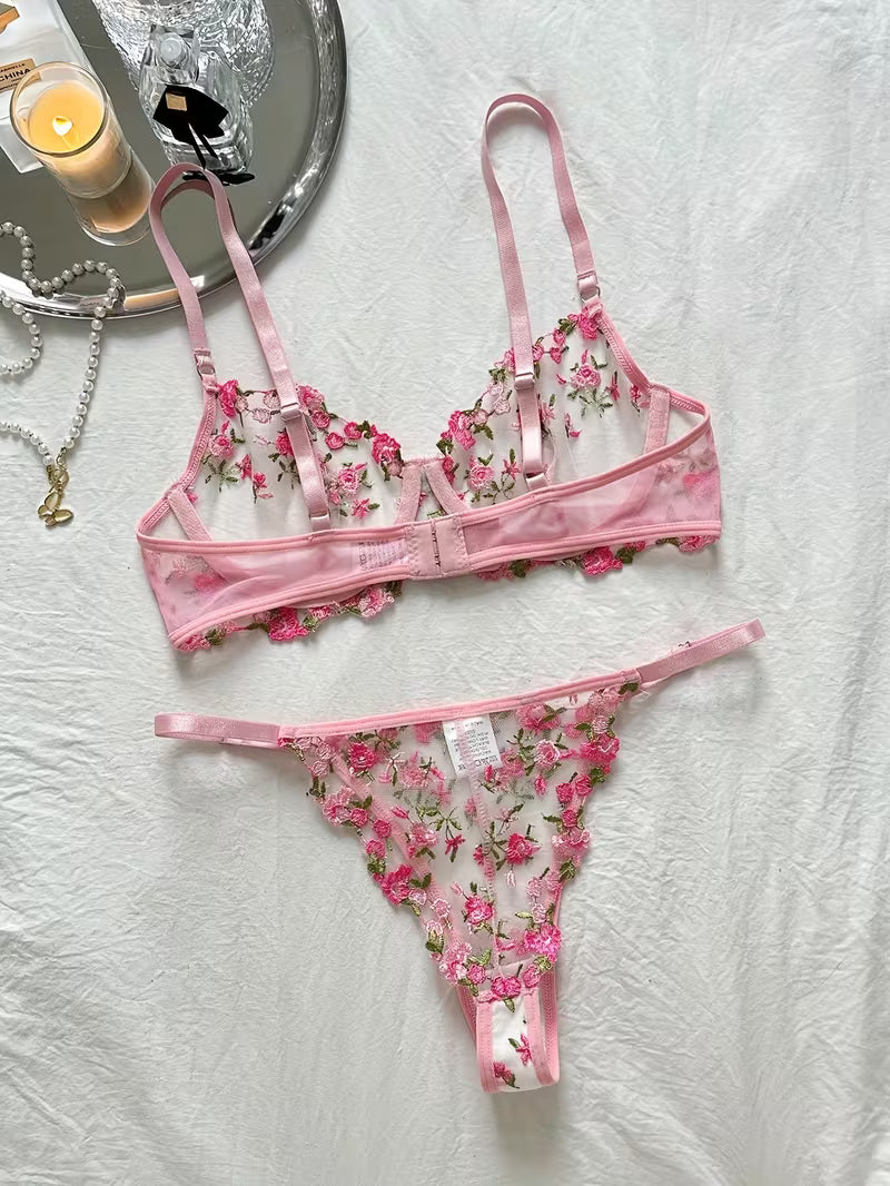Women's Pink Floral Lingerie Set.