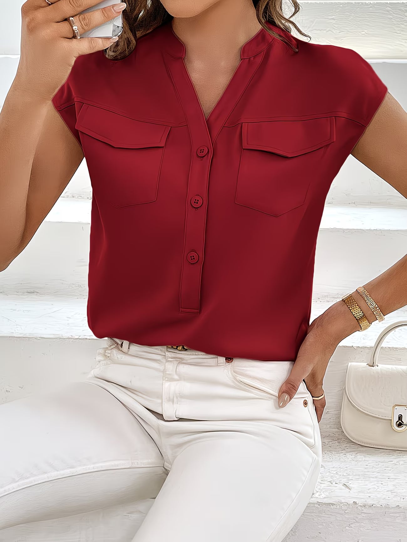 Women’s Woven Utility Short-Sleeve Shirt.
