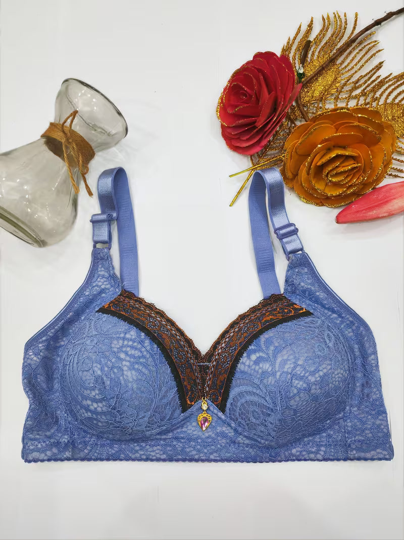 Women's Elegant Jacquard Lace Wireless Push-Up Bra.