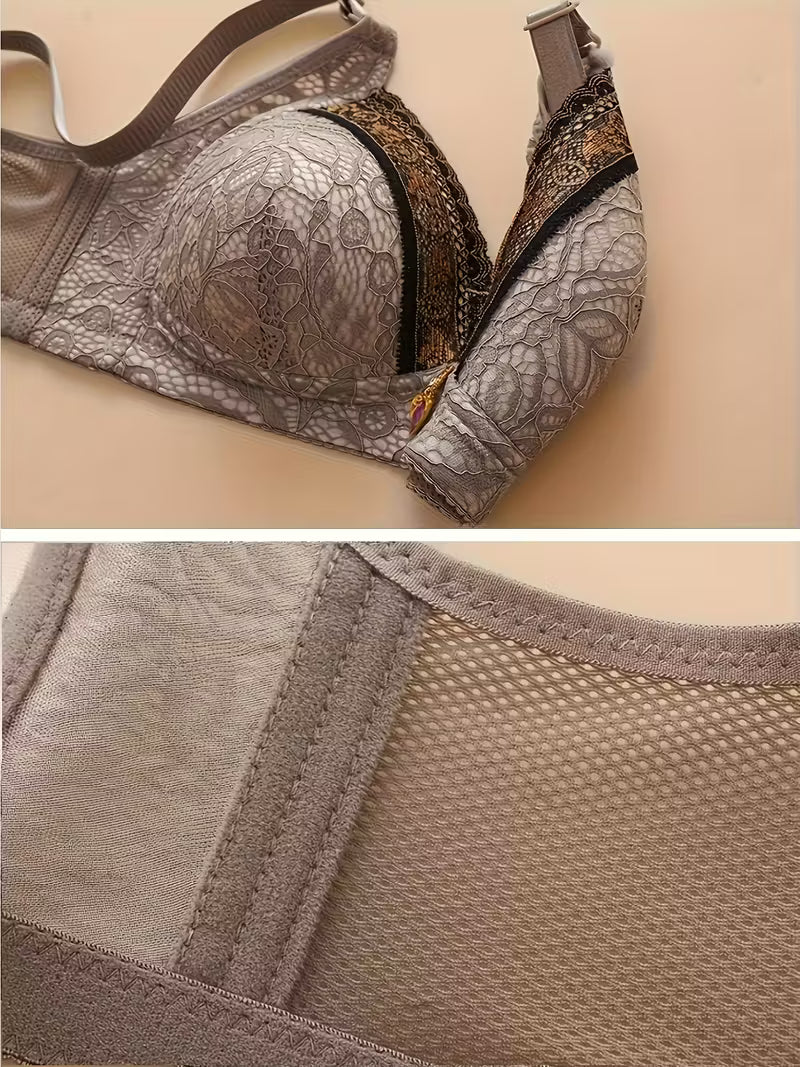 Women's Elegant Jacquard Lace Wireless Push-Up Bra.