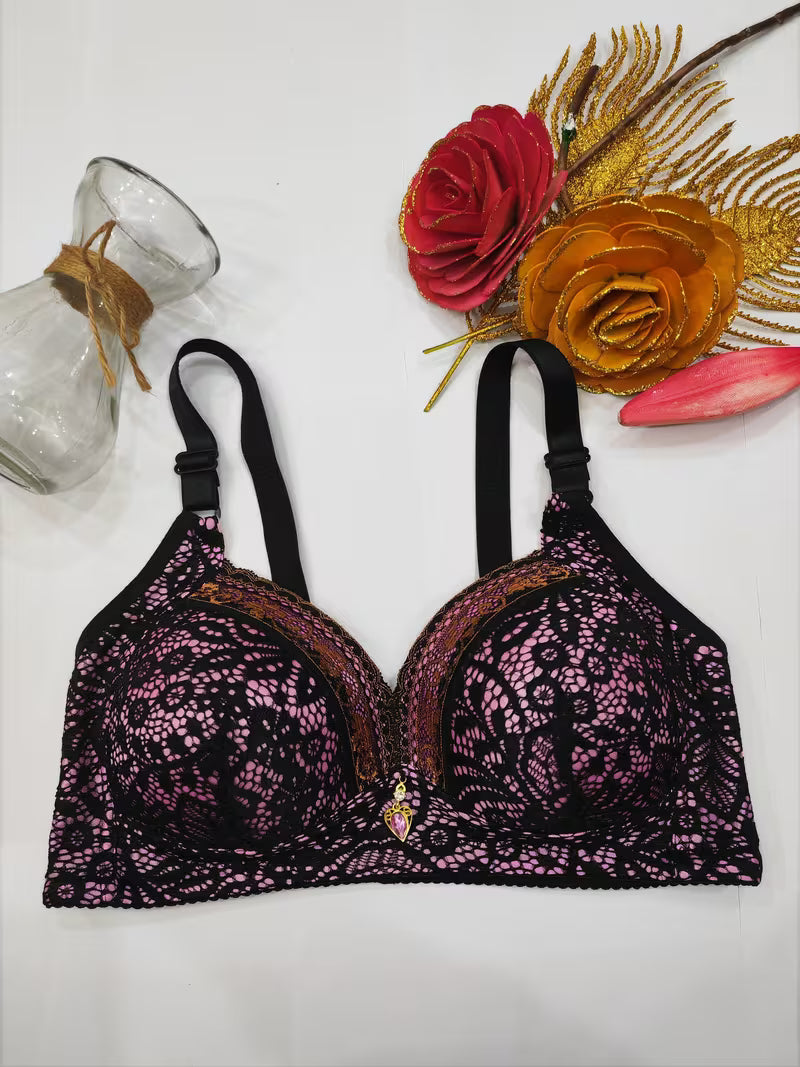 Women's Elegant Jacquard Lace Wireless Push-Up Bra.