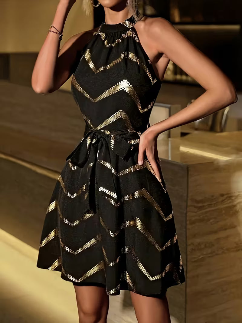 Women’s Golden Foil High-Neck Dress.