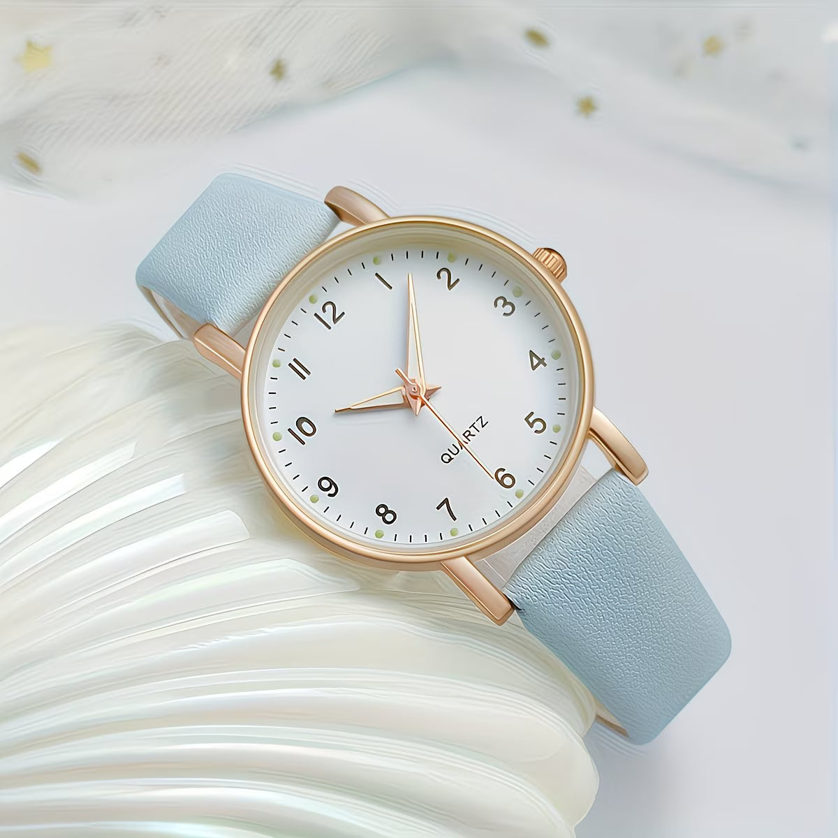 Soft PU Leather Strap with Clear Minimalist Dial Gold-Tone Watch.