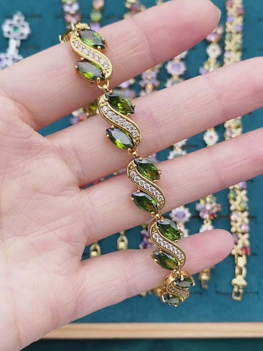 18K Gold Plated Olive Green Bracelet.